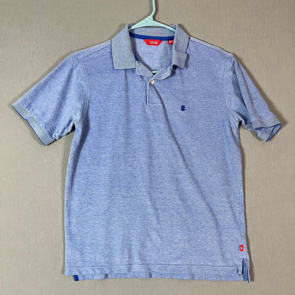 IZOD Polo Shirt – Men's Medium – Blue Textured Pique Cotton Knit Modern EUC